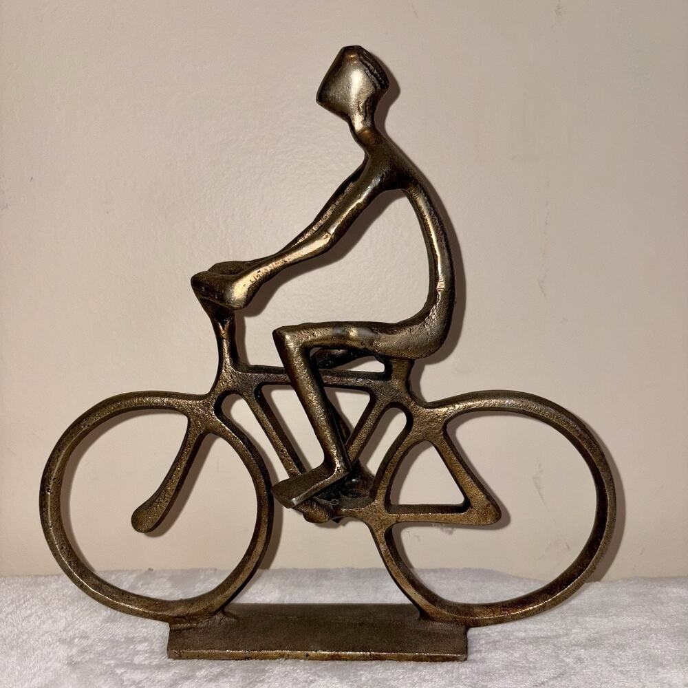 Modern Iron Metal Sculpture Figure of Cyclist Bike Bicycle Home Decor EUC